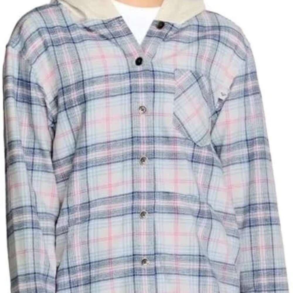 Roxy Girls Size Large 14/16 Sachet Pink/Lt Blue Hooded Shirt NWT